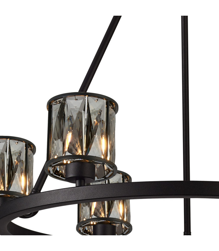 Keene 70.8cm 6 Light Round G9 Telescopic Light Sand Black / Smoked Crystal Shade-7