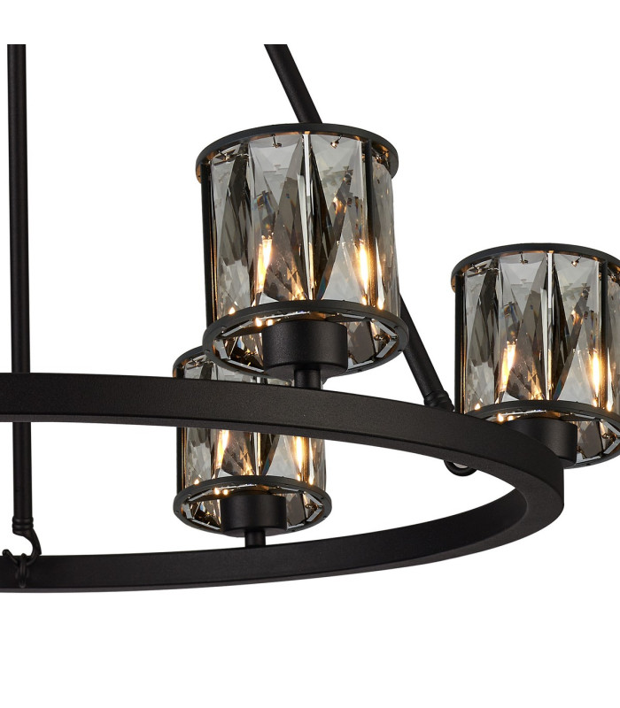 Keene 70.8cm 6 Light Round G9 Telescopic Light Sand Black / Smoked Crystal Shade-8