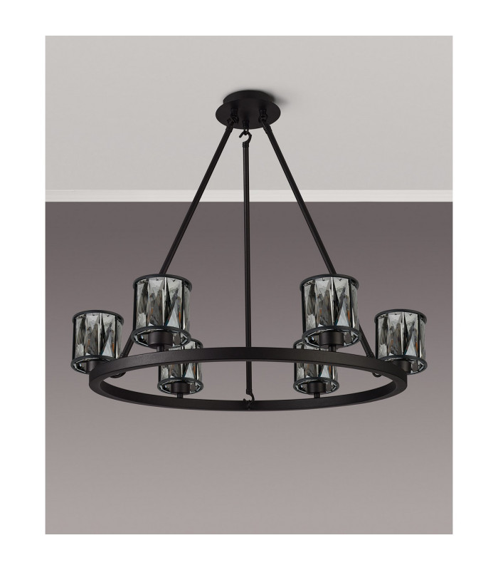 Keene 70.8cm 6 Light Round G9 Telescopic Light Sand Black / Smoked Crystal Shade-11
