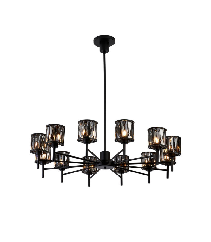 Keene 91.8cm 12 Light G9 Telescopic Light Satin Black / Smoke Crystal Shade-1