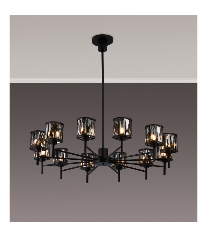 Keene 91.8cm 12 Light G9 Telescopic Light Satin Black / Smoke Crystal Shade-3