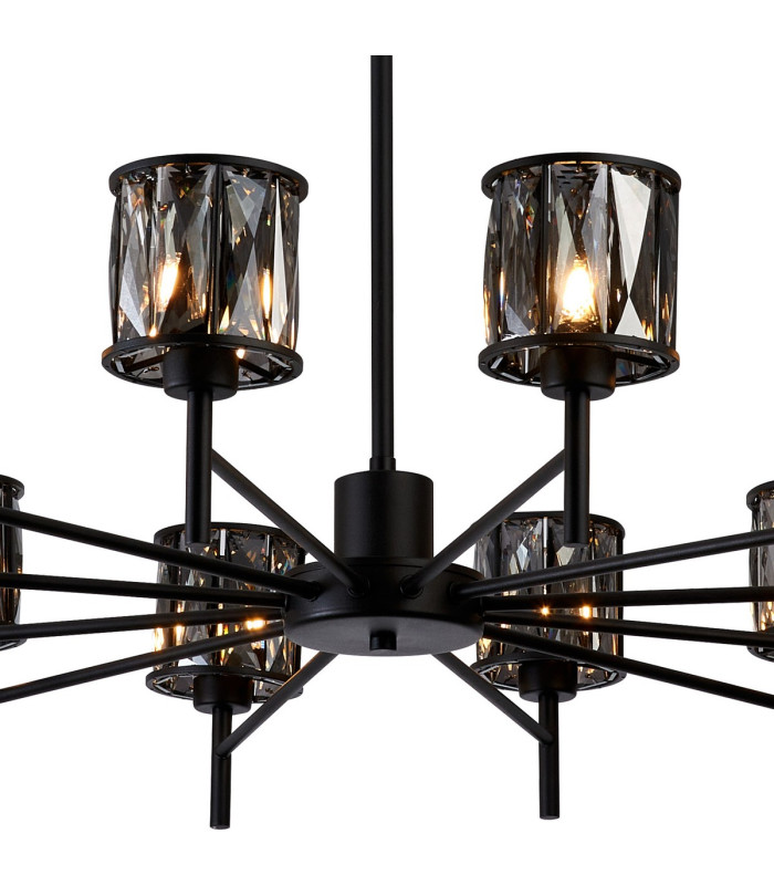 Keene 91.8cm 12 Light G9 Telescopic Light Satin Black / Smoke Crystal Shade-8