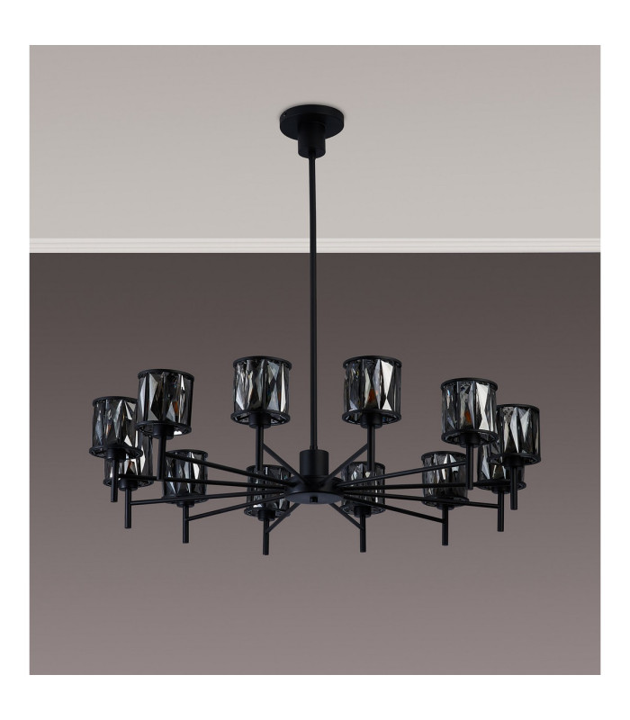 Keene 91.8cm 12 Light G9 Telescopic Light Satin Black / Smoke Crystal Shade-16
