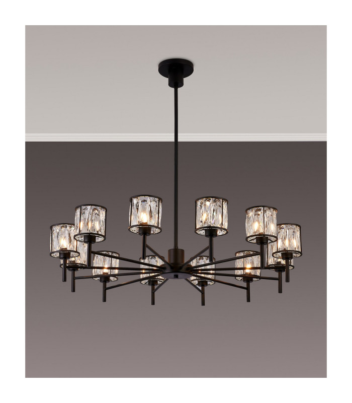 Keene 91.8cm 12 Light G9 Telescopic/Semi Flush Sand Black / Clear Crystal Shade-3