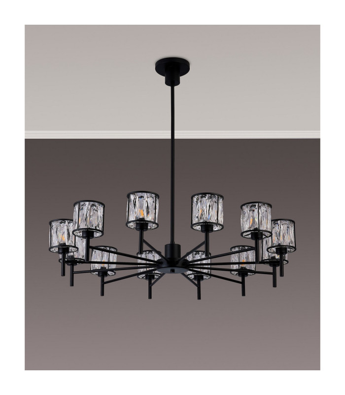 Keene 91.8cm 12 Light G9 Telescopic/Semi Flush Sand Black / Clear Crystal Shade-15