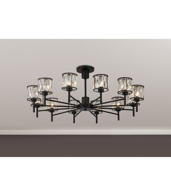 Keene 91.8cm 12 Light G9 Telescopic/Semi Flush Sand Black / Clear Crystal Shade-16