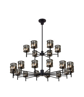 Keene 111.8cm 20 Light G9 2-Tier Light Satin Black / Smoke Crystal Shade Item Weight: 19.4kg-1