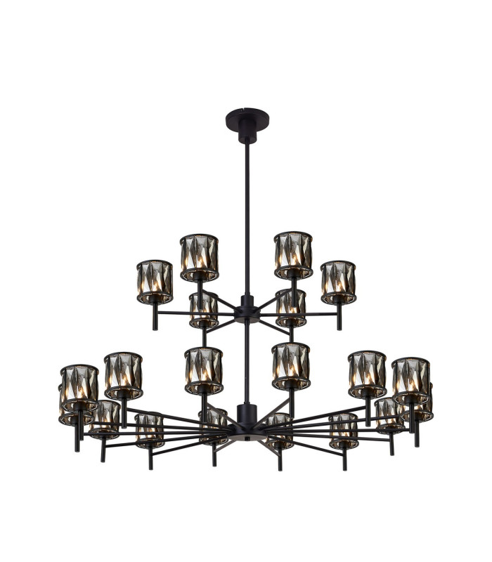 Keene 111.8cm 20 Light G9 2-Tier Light Satin Black / Smoke Crystal Shade Item Weight: 19.4kg-1