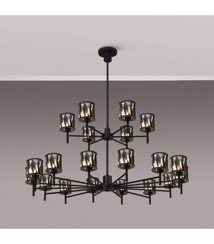 Keene 111.8cm 20 Light G9 2-Tier Light Satin Black / Smoke Crystal Shade Item Weight: 19.4kg-3