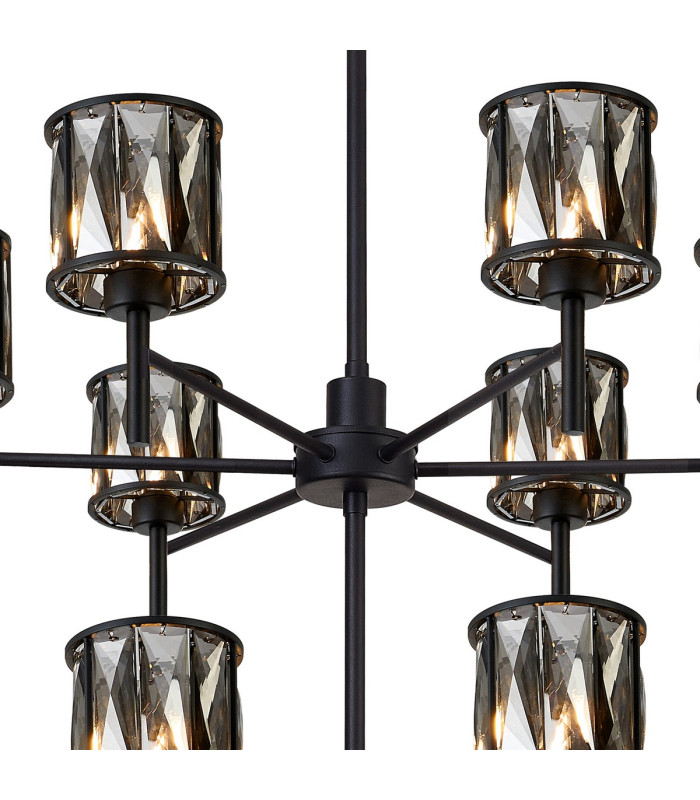Keene 111.8cm 20 Light G9 2-Tier Light Satin Black / Smoke Crystal Shade Item Weight: 19.4kg-6