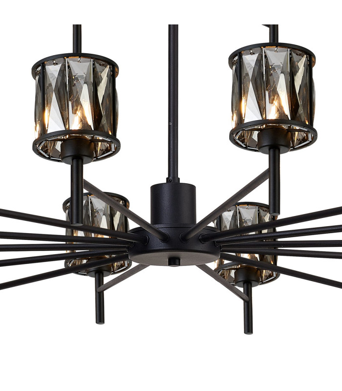 Keene 111.8cm 20 Light G9 2-Tier Light Satin Black / Smoke Crystal Shade Item Weight: 19.4kg-7