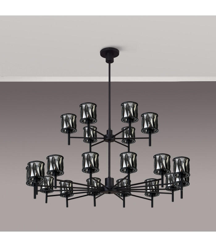 Keene 111.8cm 20 Light G9 2-Tier Light Satin Black / Smoke Crystal Shade Item Weight: 19.4kg-15