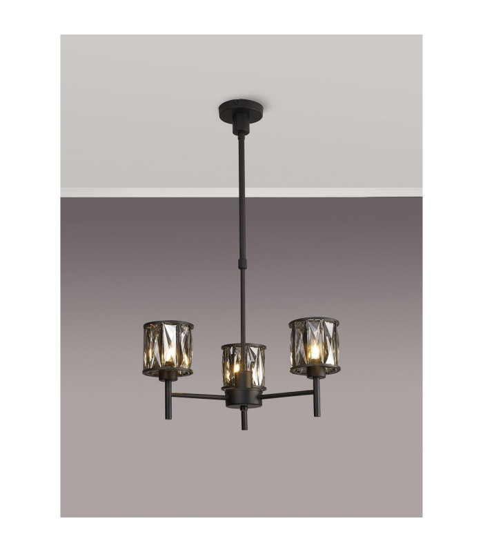 Keene 45.5cm 3 Light G9 Telescopic Light Satin Black / Smoke Crystal Shade-3