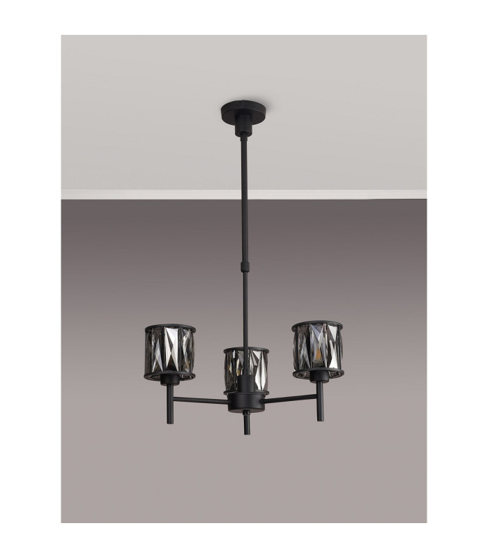 Keene 45.5cm 3 Light G9 Telescopic Light Satin Black / Smoke Crystal Shade-15