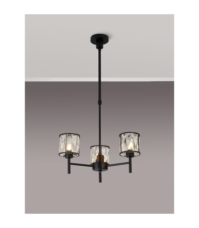 Keene 45.5cm 3 Light G9 Telescopic/Semi Flush Sand Black / Clear Crystal Shade-3