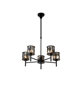 Keene 55.5cm 5 Light G9 Telescopic Light Satin Black / Smoke Crystal Shade-1