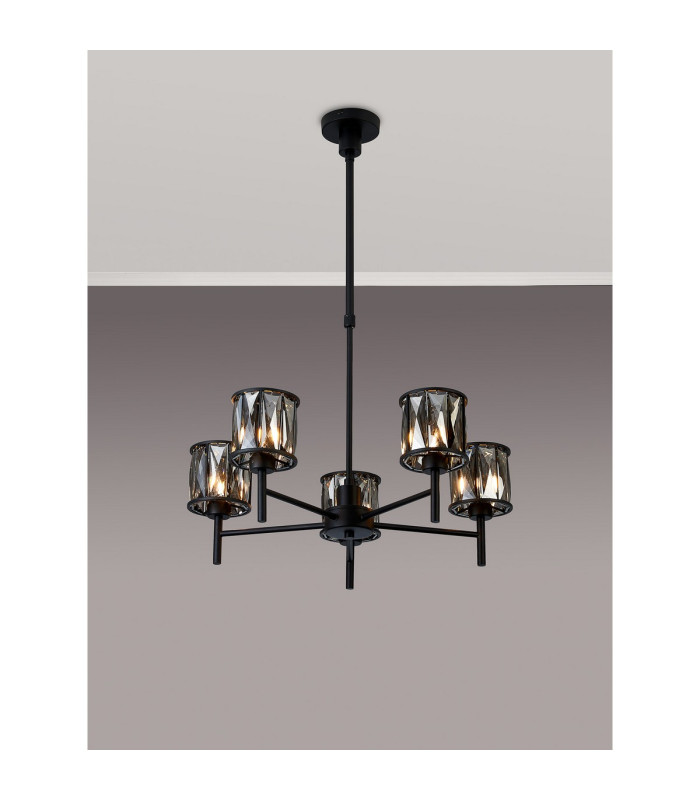 Keene 55.5cm 5 Light G9 Telescopic Light Satin Black / Smoke Crystal Shade-3