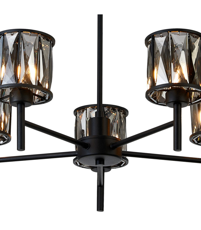 Keene 55.5cm 5 Light G9 Telescopic Light Satin Black / Smoke Crystal Shade-8