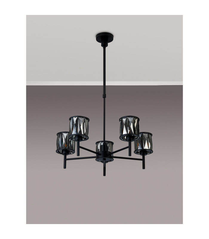 Keene 55.5cm 5 Light G9 Telescopic Light Satin Black / Smoke Crystal Shade-15