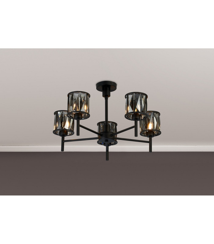 Keene 55.5cm 5 Light G9 Telescopic Light Satin Black / Smoke Crystal Shade-16