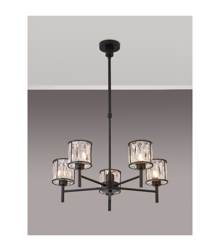Keene 55.5cm 5 Light G9 Telescopic/Semi Flush Sand Black / Clear Crystal Shade-3