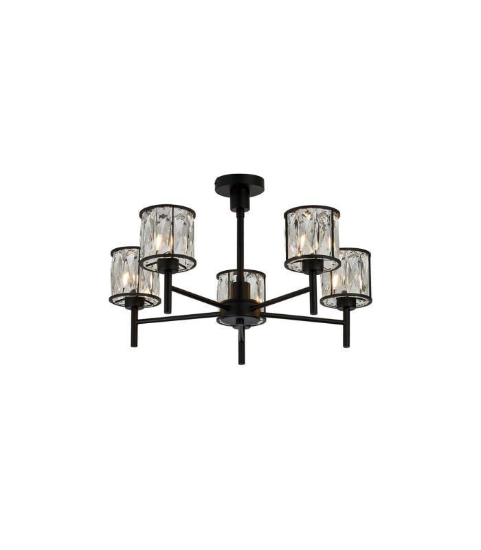 Keene 55.5cm 5 Light G9 Telescopic/Semi Flush Sand Black / Clear Crystal Shade-5