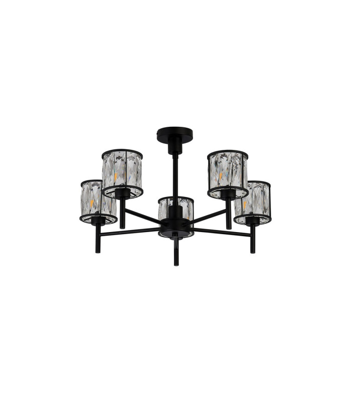 Keene 55.5cm 5 Light G9 Telescopic/Semi Flush Sand Black / Clear Crystal Shade-10