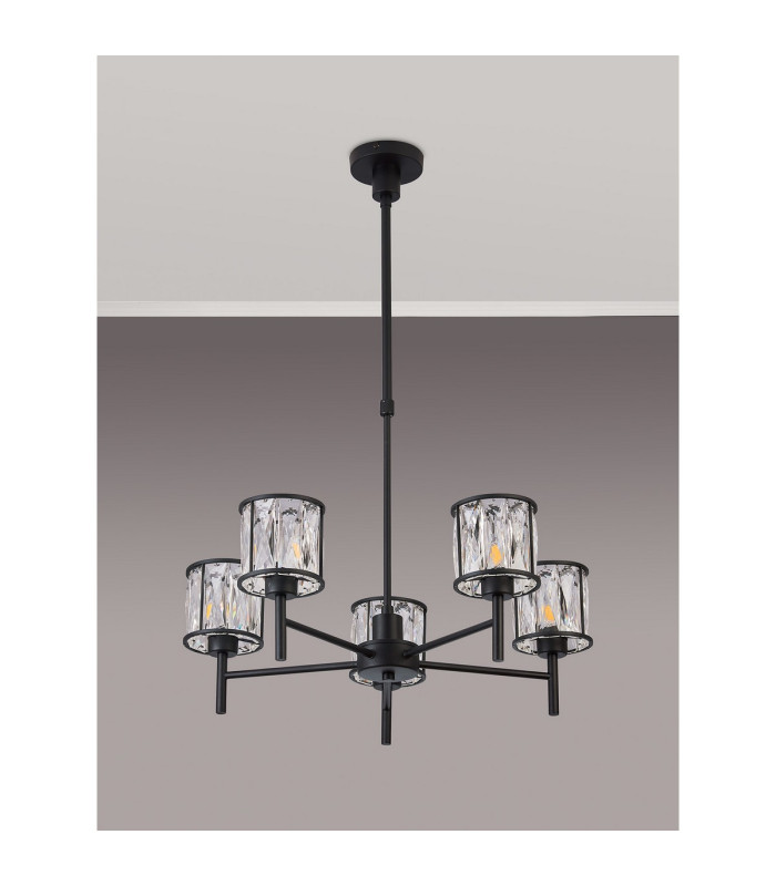 Keene 55.5cm 5 Light G9 Telescopic/Semi Flush Sand Black / Clear Crystal Shade-16