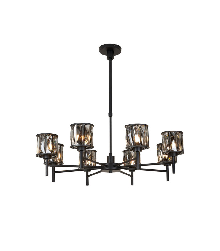 Keene 76.8cm 8 Light G9 Telescopic Light Satin Black / Smoke Crystal Shade-1