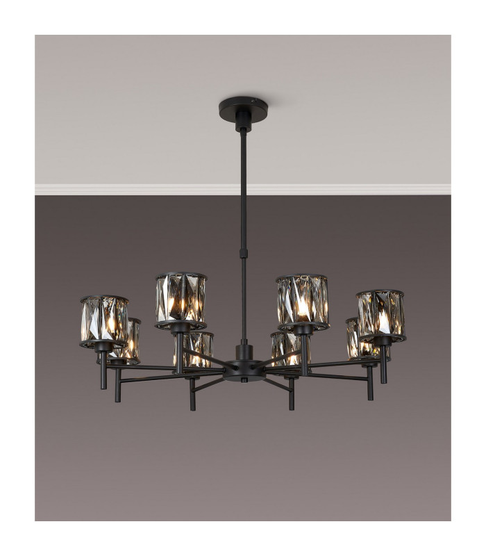 Keene 76.8cm 8 Light G9 Telescopic Light Satin Black / Smoke Crystal Shade-3