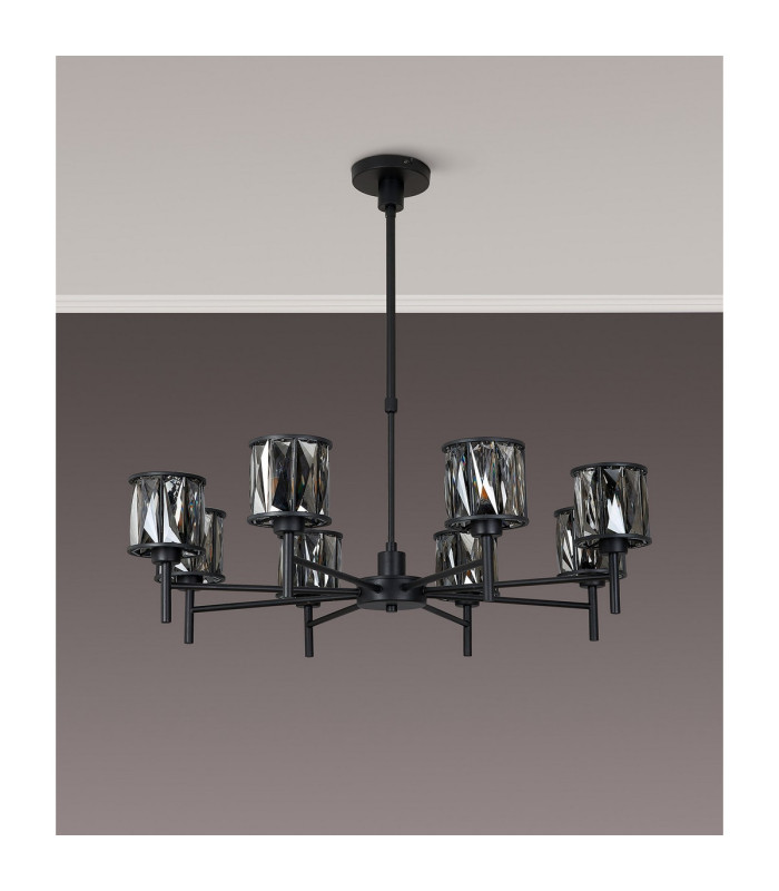 Keene 76.8cm 8 Light G9 Telescopic Light Satin Black / Smoke Crystal Shade-16