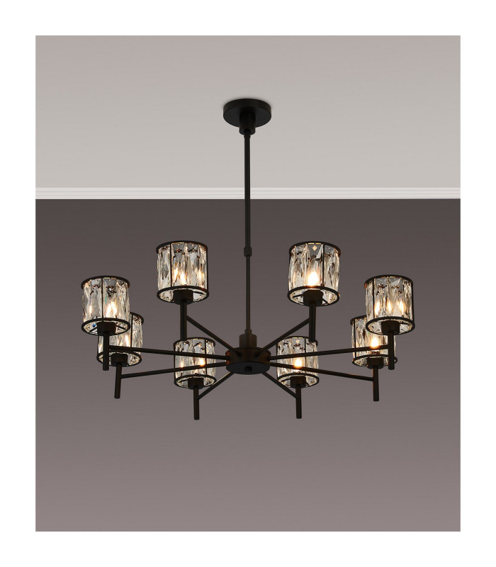 Keene 76.8cm 8 Light G9 Telescopic/Semi Flush Sand Black / Clear Crystal Shade-3