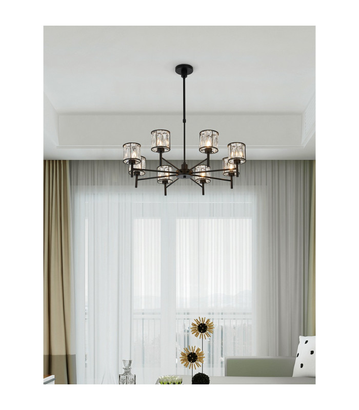 Keene 76.8cm 8 Light G9 Telescopic/Semi Flush Sand Black / Clear Crystal Shade-4