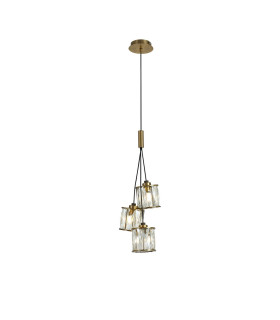 Keene 12cm 3 Light G9 2m Cluster Pendant Antique Brass / Clear Crystal Shade-1
