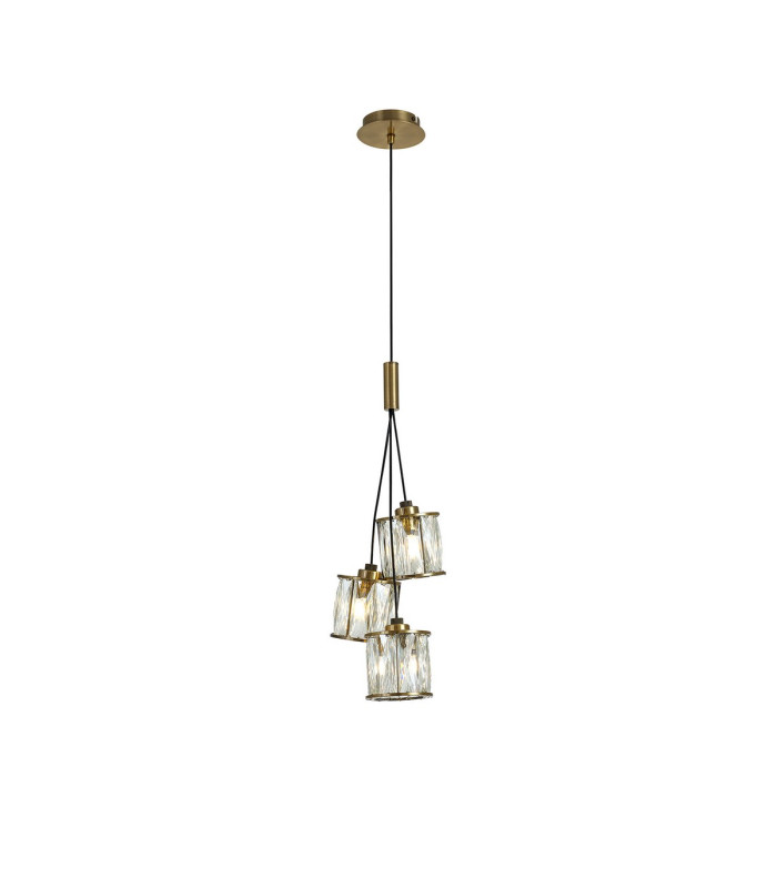 Keene 12cm 3 Light G9 2m Cluster Pendant Antique Brass / Clear Crystal Shade-1
