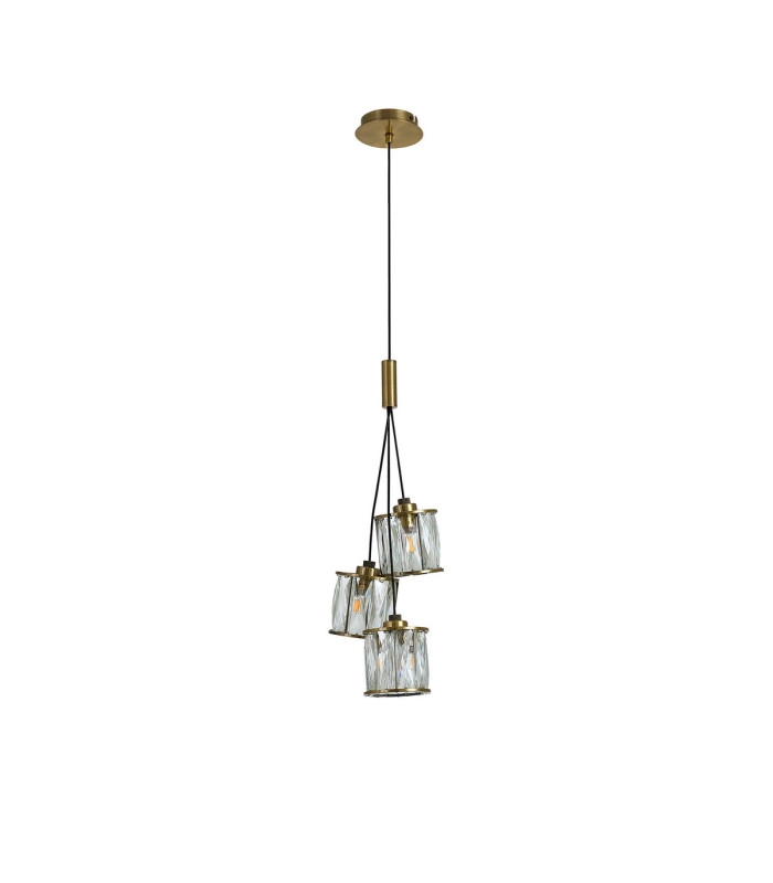 Keene 12cm 3 Light G9 2m Cluster Pendant Antique Brass / Clear Crystal Shade-3