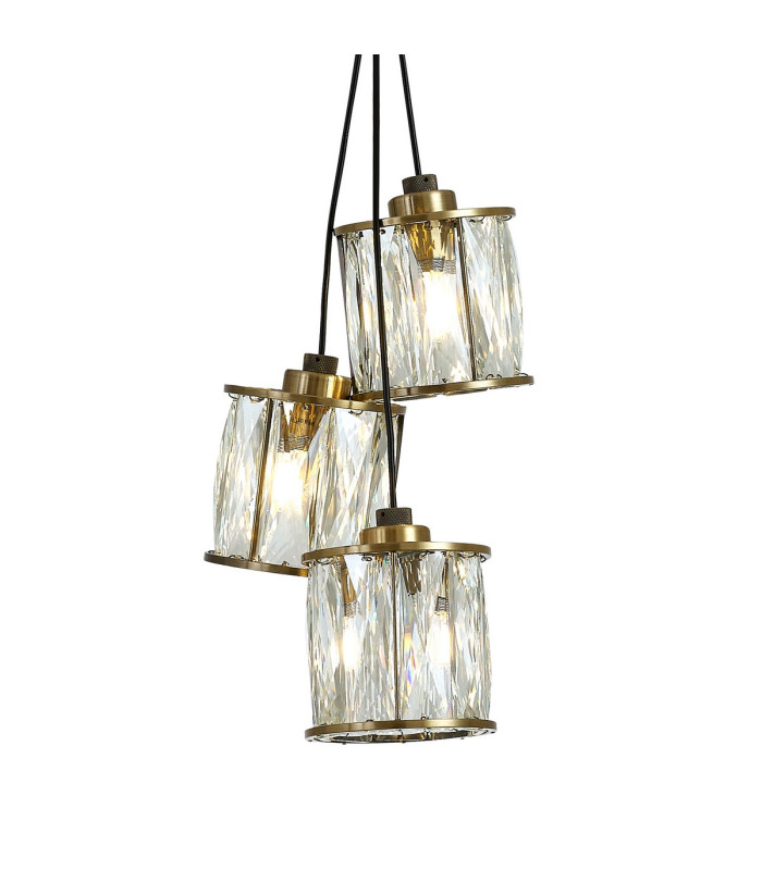 Keene 12cm 3 Light G9 2m Cluster Pendant Antique Brass / Clear Crystal Shade-5