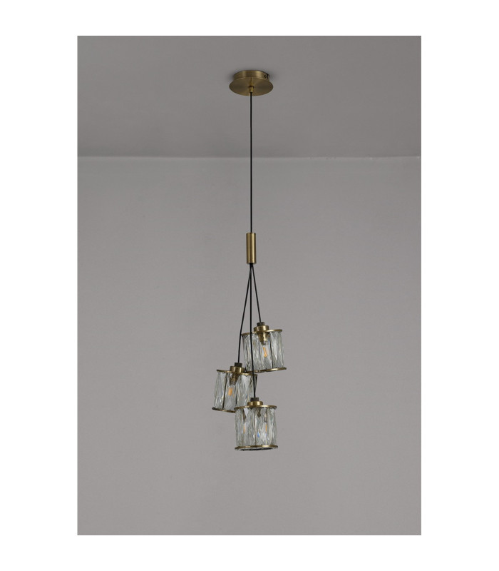 Keene 12cm 3 Light G9 2m Cluster Pendant Antique Brass / Clear Crystal Shade-9