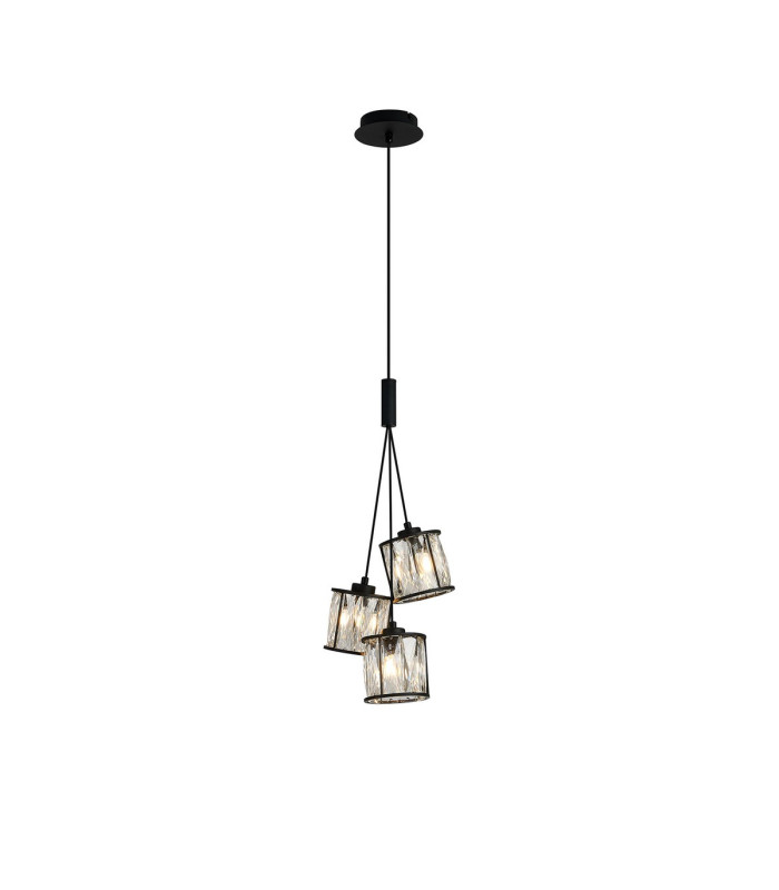 Keene 12cm 3 Light G9 2m Cluster Pendant Sand Black / Clear Crystal Shade-1