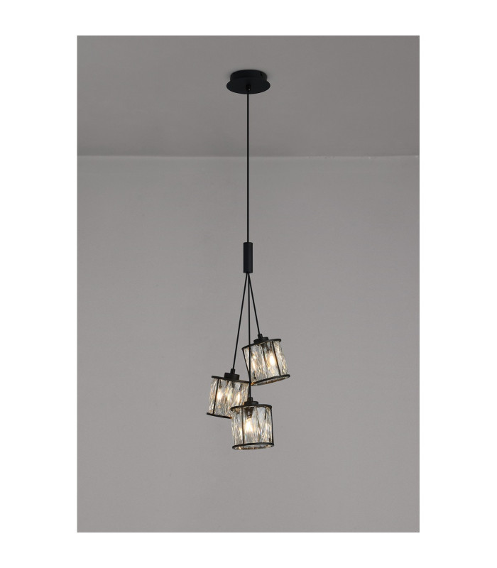 Keene 12cm 3 Light G9 2m Cluster Pendant Sand Black / Clear Crystal Shade-3