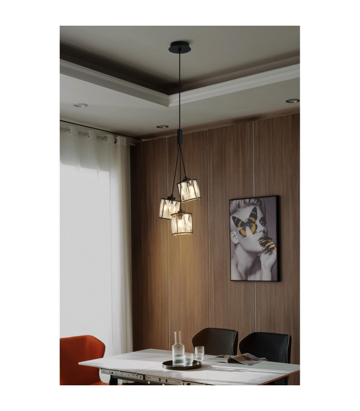 Keene 12cm 3 Light G9 2m Cluster Pendant Sand Black / Clear Crystal Shade-4