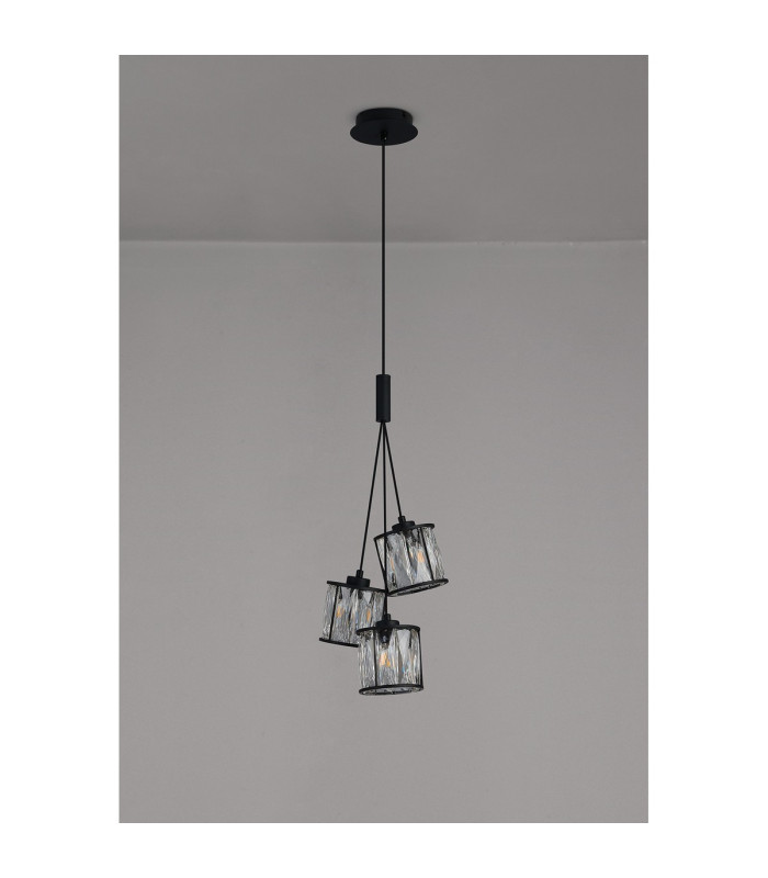 Keene 12cm 3 Light G9 2m Cluster Pendant Sand Black / Clear Crystal Shade-14