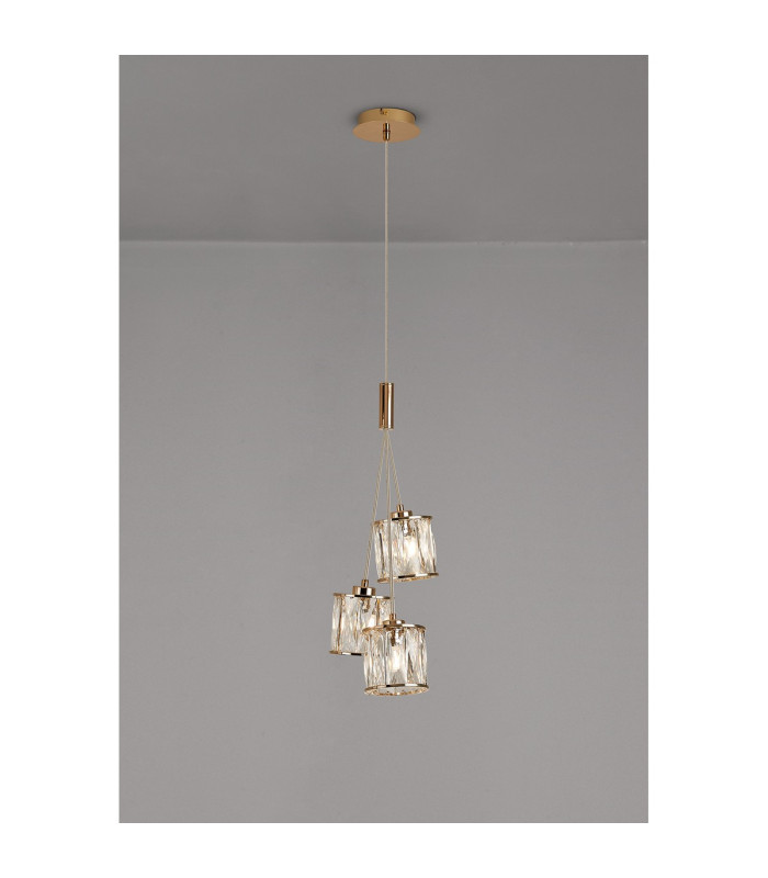 Keene 12cm 3 Light G9 2m 1 Drop Cluster Pendant French Gold / Clear Crystal Shade-3
