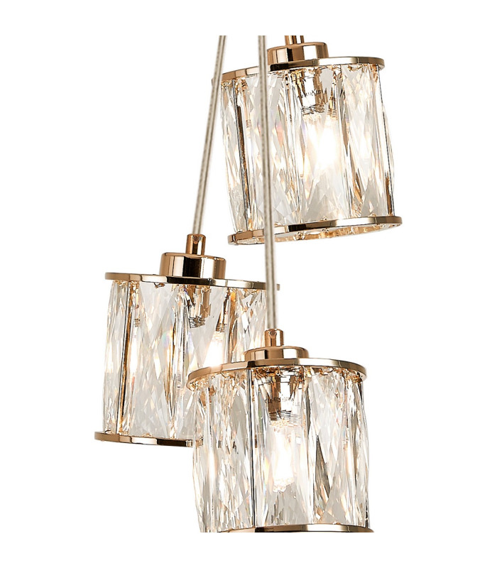Keene 12cm 3 Light G9 2m 1 Drop Cluster Pendant French Gold / Clear Crystal Shade-8