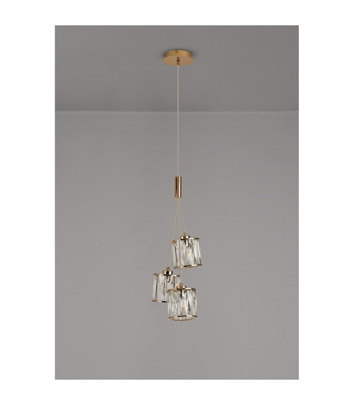 Keene 12cm 3 Light G9 2m 1 Drop Cluster Pendant French Gold / Clear Crystal Shade-14