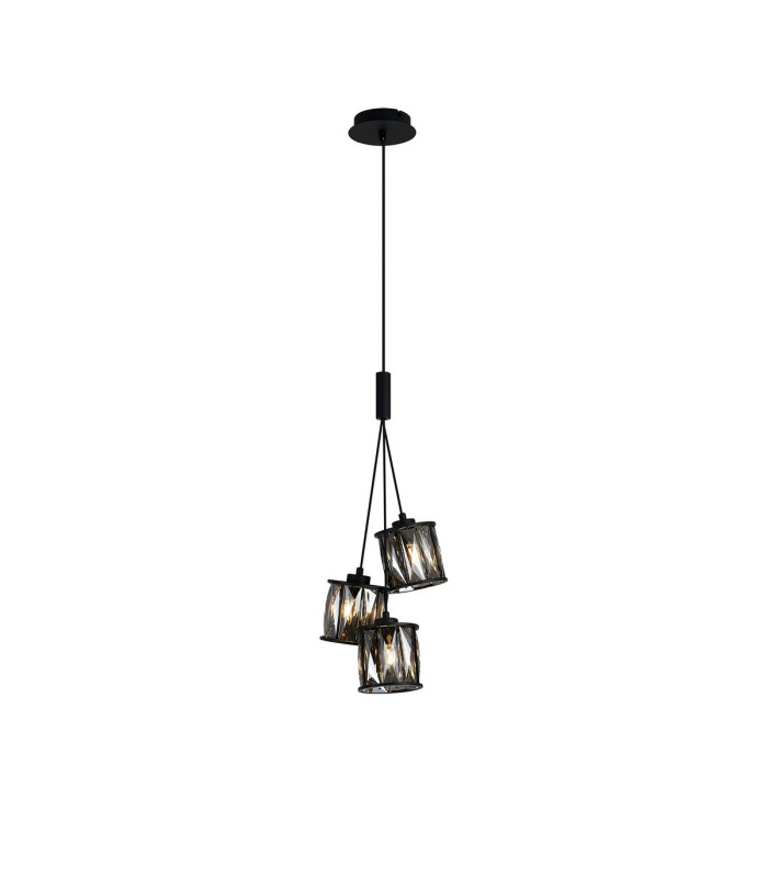 Keene 12cm 3 Light G9 2m 1 Drop Cluster Pendant Sand Black / Smoked Crystal Shade-1