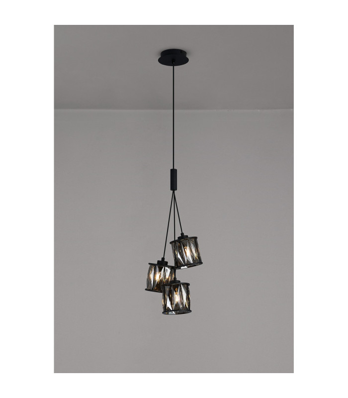 Keene 12cm 3 Light G9 2m 1 Drop Cluster Pendant Sand Black / Smoked Crystal Shade-3