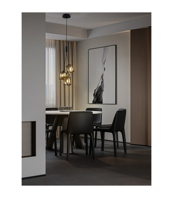 Keene 12cm 3 Light G9 2m 1 Drop Cluster Pendant Sand Black / Smoked Crystal Shade-4