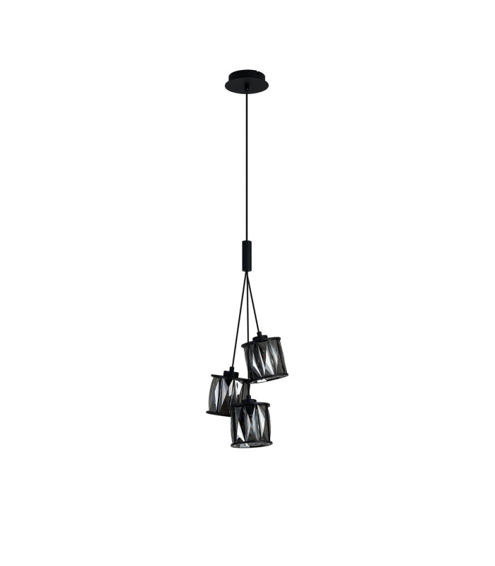 Keene 12cm 3 Light G9 2m 1 Drop Cluster Pendant Sand Black / Smoked Crystal Shade-5