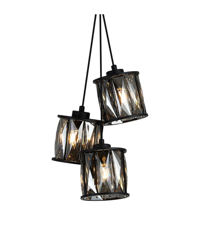 Keene 12cm 3 Light G9 2m 1 Drop Cluster Pendant Sand Black / Smoked Crystal Shade-7